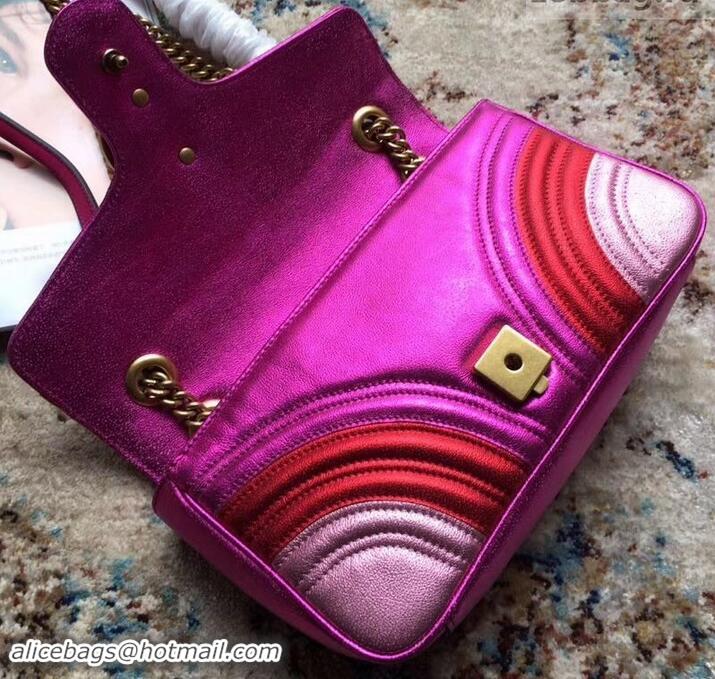 Classic Faux Gucci GG Marmont Matelassé Chevron Shoulder Small Bag 443497 Metallic Fuchsia 2019