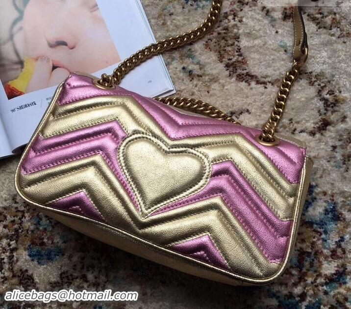 Discount Gucci GG Marmont Matelassé Chevron Shoulder Small Bag 443497 Metallic Gold 2019