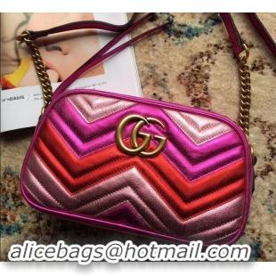 Best Price Gucci GG Marmont Matelassé Chevron Shoulder Small Bag 447632 Metallic Fuchsia 2019