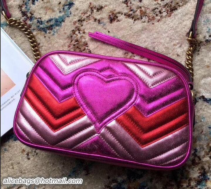 Best Price Gucci GG Marmont Matelassé Chevron Shoulder Small Bag 447632 Metallic Fuchsia 2019