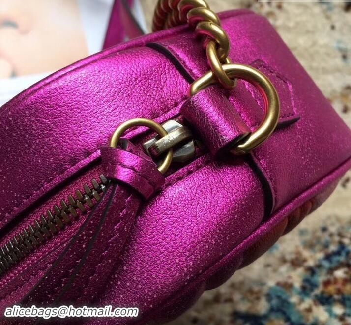 Best Price Gucci GG Marmont Matelassé Chevron Shoulder Small Bag 447632 Metallic Fuchsia 2019