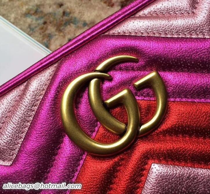 Best Price Gucci GG Marmont Matelassé Chevron Shoulder Small Bag 447632 Metallic Fuchsia 2019