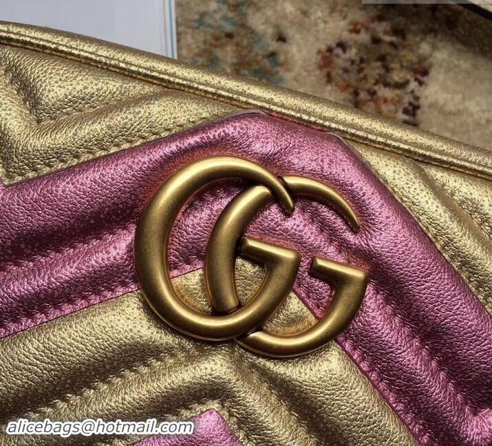 Luxury Gucci GG Marmont Matelassé Chevron Shoulder Small Bag 447632 Metallic Gold 2019