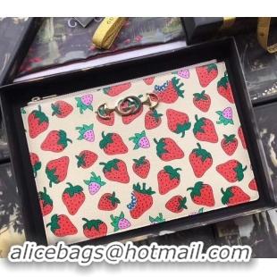 Fashion Gucci Zumi Strawberry Print Pouch Clutch Bag 570728 2019