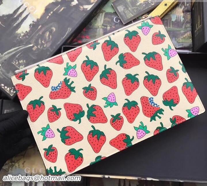 Fashion Gucci Zumi Strawberry Print Pouch Clutch Bag 570728 2019