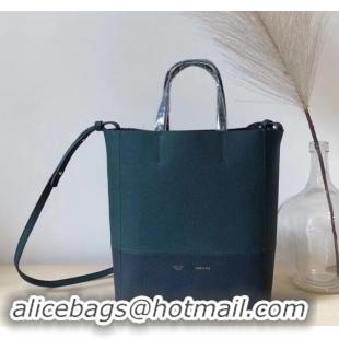 Duplicate Celine Small Cabas Shopping Bag in Grained Calfskin 189813  Green/Navy Blue 2019