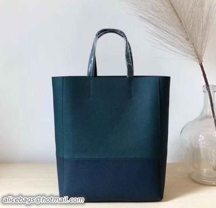 Duplicate Celine Small Cabas Shopping Bag in Grained Calfskin 189813  Green/Navy Blue 2019