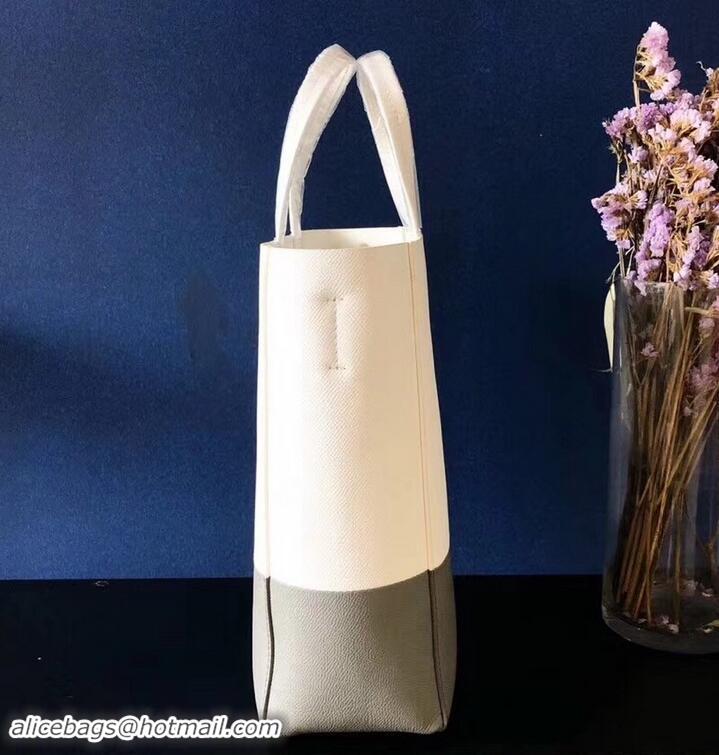 Fashion Celine Small Cabas Shopping Bag in Grained Calfskin 189813 White/Gray 2019