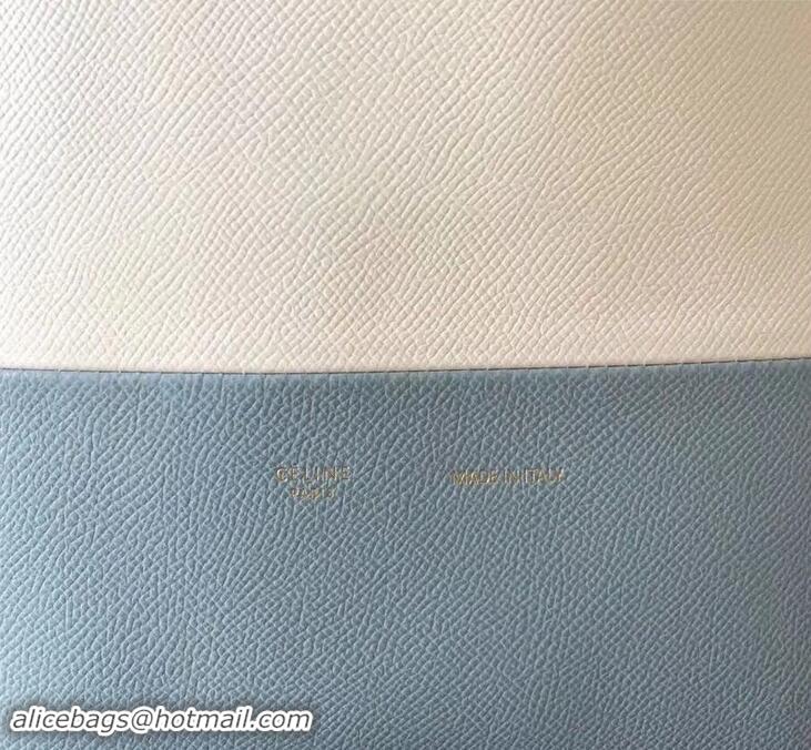 Sophisticated Celine Small Cabas Shopping Bag in Grained Calfskin 189813 White/Green Blue 2019