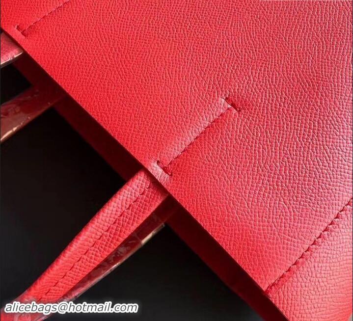 Imitation Celine Small Cabas Shopping Bag in Grained Calfskin 189813 Red/Black 2019