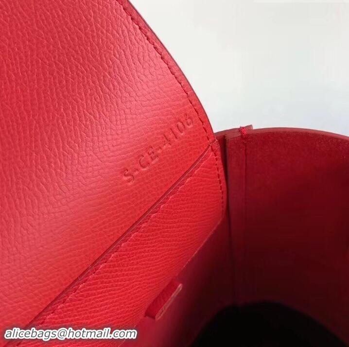 Imitation Celine Small Cabas Shopping Bag in Grained Calfskin 189813 Red/Black 2019