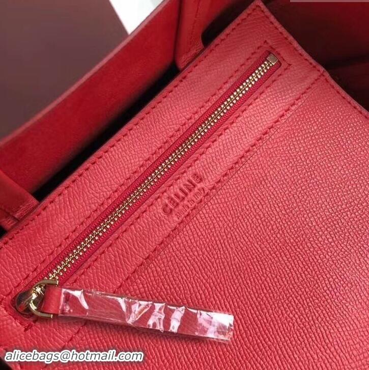 Imitation Celine Small Cabas Shopping Bag in Grained Calfskin 189813 Red/Black 2019