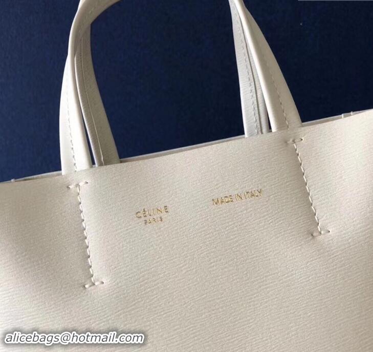 Crafted Celine Small Cabas Shopping Bag in Grained Calfskin 189813 White 2019