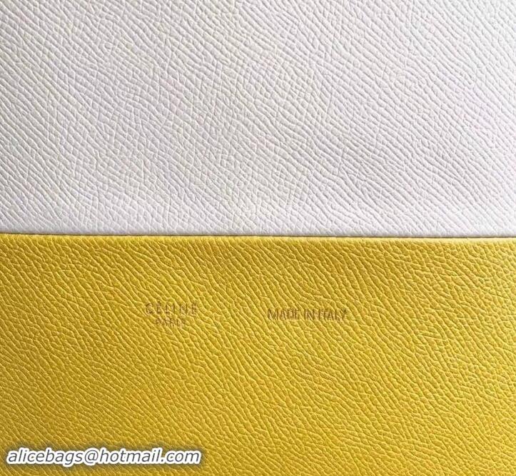 Good Quality Celine Small Cabas Shopping Bag in Grained Calfskin 189813 White/Yellow 2019