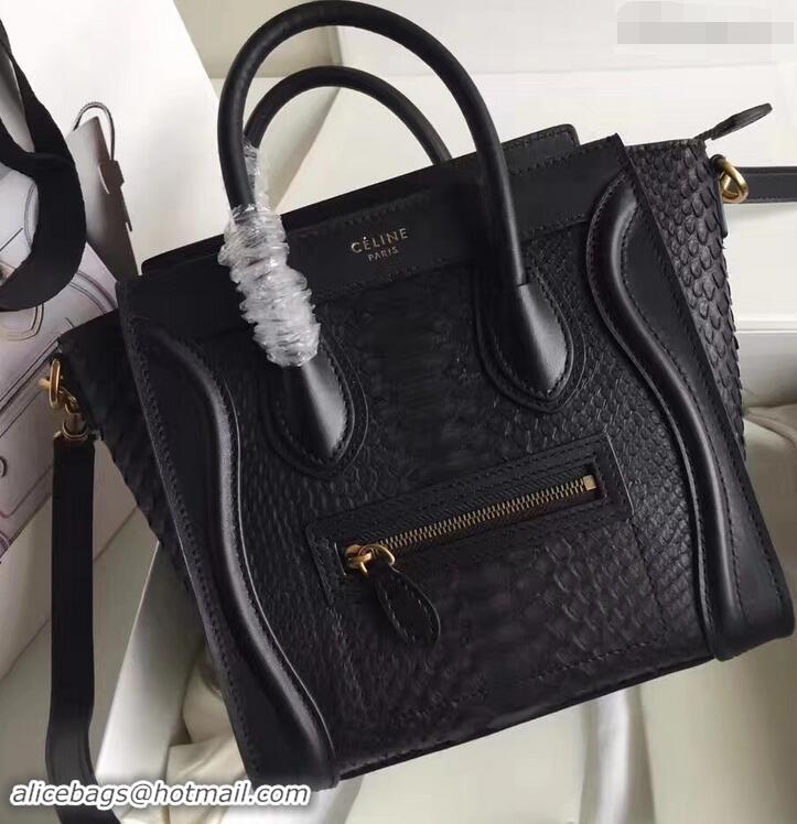 Free Celine Python Luggage Nano Bag 419012 Black