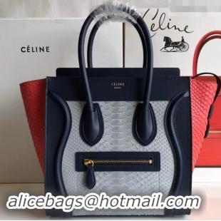 Discount Celine Python Luggage Micro Bag 419011 Navy Blue