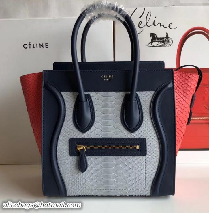 Discount Celine Python Luggage Micro Bag 419011 Navy Blue