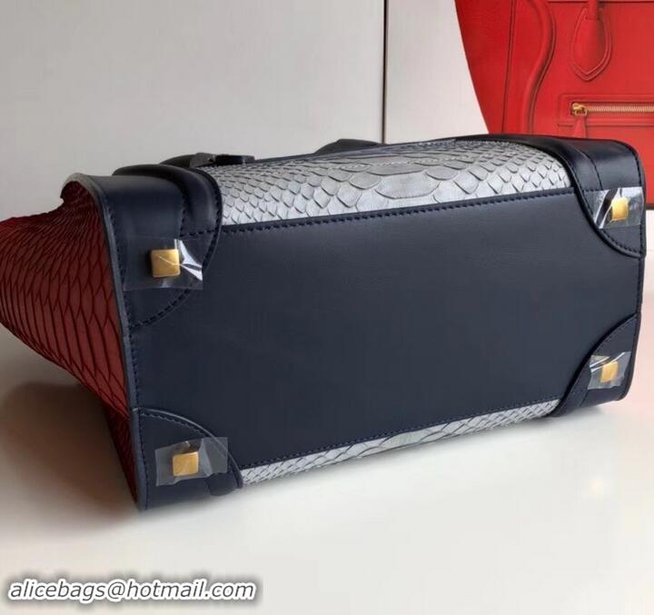 Discount Celine Python Luggage Micro Bag 419011 Navy Blue