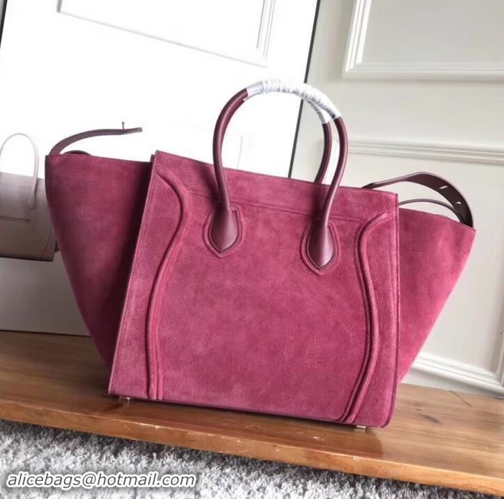 Good Quality celine suede phantom luggage 419014 burgundy