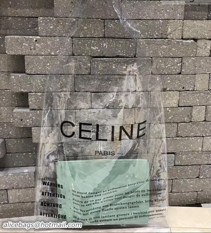 Luxury Celine Clutch Pouch Bag Light Green and PVC Transparent Plastic Shopping Bag 419027