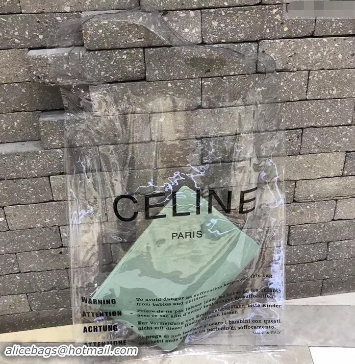 Luxury Celine Clutch Pouch Bag Light Green and PVC Transparent Plastic Shopping Bag 419027