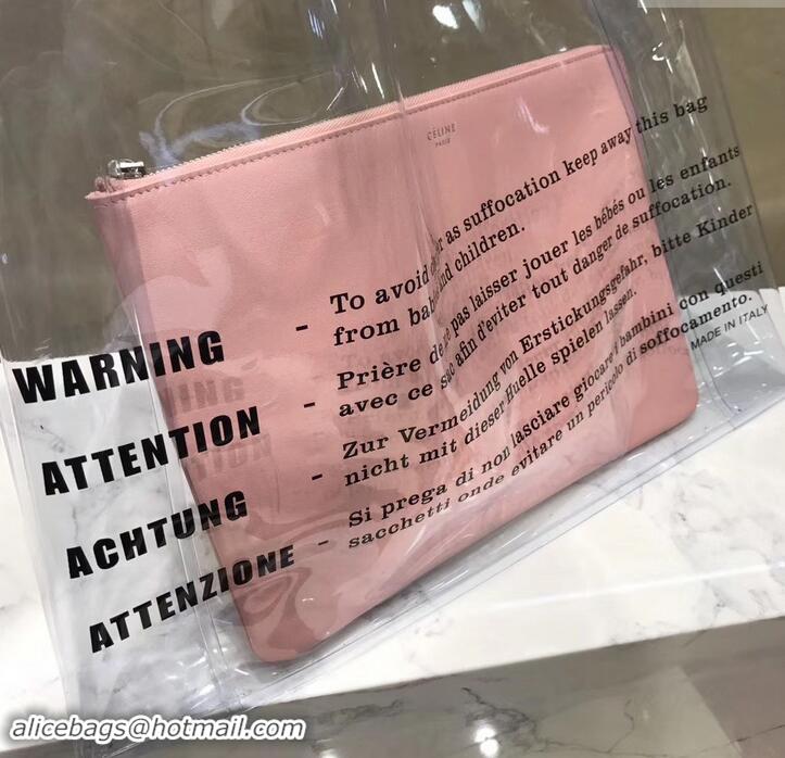 Luxury Celine Clutch Pouch Bag Pink and PVC Transparent Plastic Shopping Bag 419028