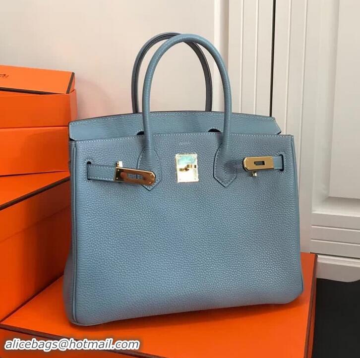 Unique Discount Hermes Birkin 30 Bag In Original Leather 420012 Blue Flax