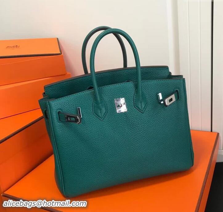 Enough Faux Hermes Birkin 30 Bag In Leather with Gold/Silver Hardware 420015 Peacock Green 