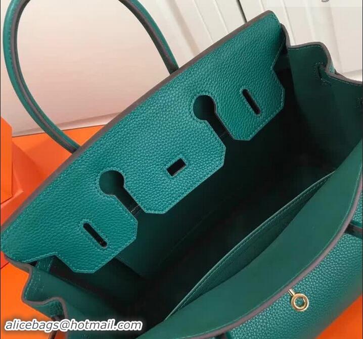 Enough Faux Hermes Birkin 30 Bag In Leather with Gold/Silver Hardware 420015 Peacock Green 