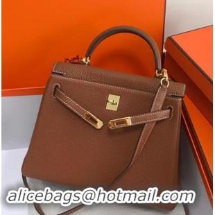 Good Product Hermes Kelly 25 Bag in Calf Leather with Gold Hardware 420018 Caramel Brown