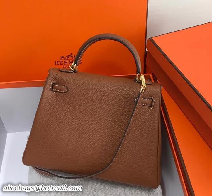 Good Product Hermes Kelly 25 Bag in Calf Leather with Gold Hardware 420018 Caramel Brown