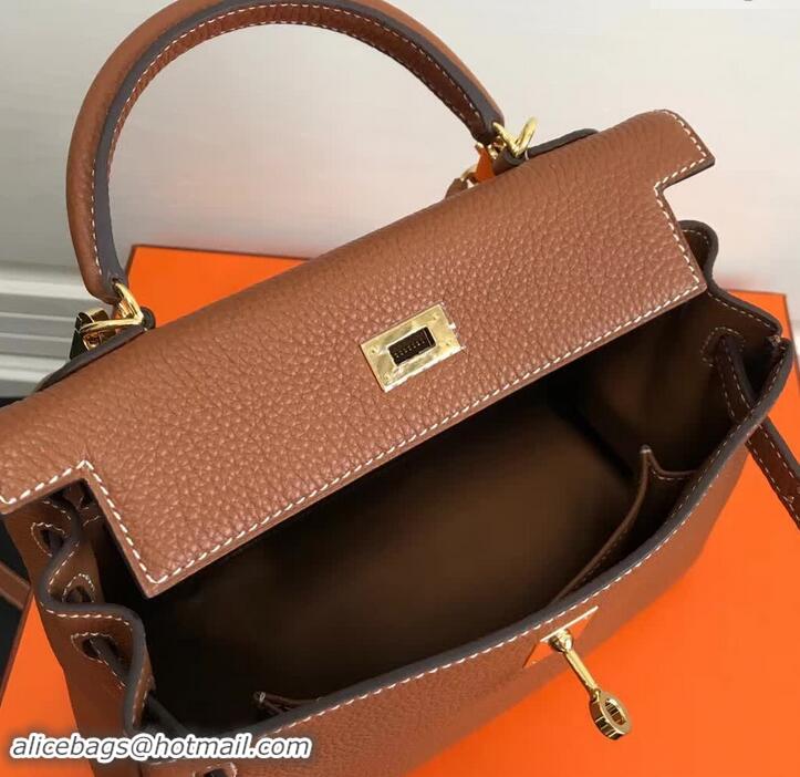 Good Product Hermes Kelly 25 Bag in Calf Leather with Gold Hardware 420018 Caramel Brown