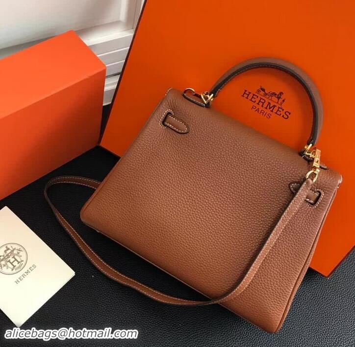 Good Product Hermes Kelly 25 Bag in Calf Leather with Gold Hardware 420018 Caramel Brown