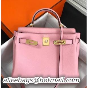 Popular Style Hermes Kelly 25 Bag in Calf Leather with Gold Hardware 420018 Pink Baby