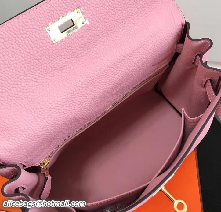 Popular Style Hermes Kelly 25 Bag in Calf Leather with Gold Hardware 420018 Pink Baby