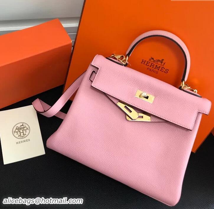 Popular Style Hermes Kelly 25 Bag in Calf Leather with Gold Hardware 420018 Pink Baby