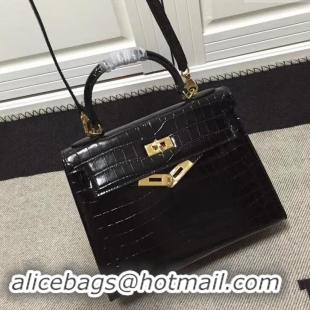 Modern Hermes Kelly 28cm in Black Crocodile with Gold Hardware 4200120