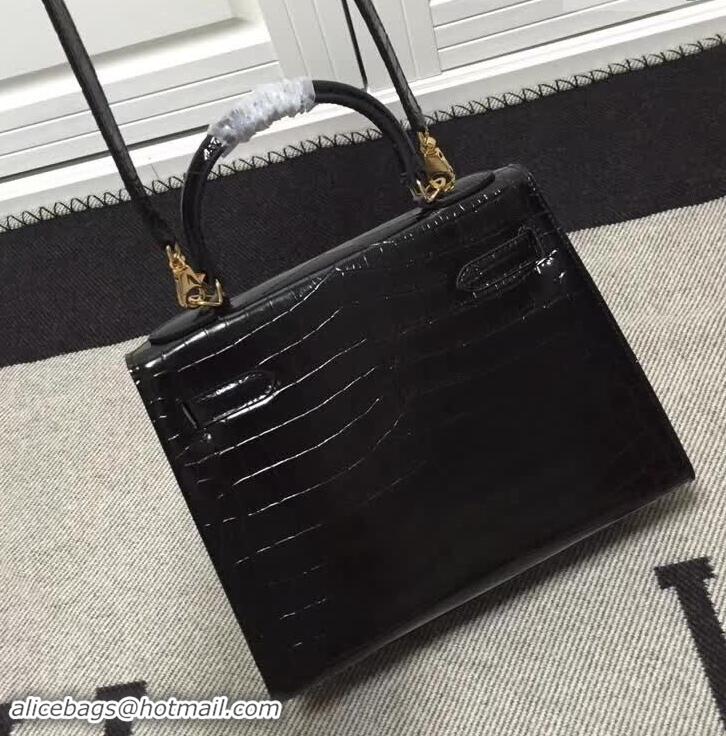 Modern Hermes Kelly 28cm in Black Crocodile with Gold Hardware 4200120