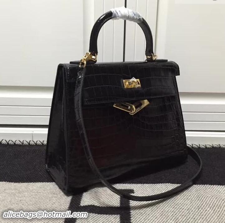 Modern Hermes Kelly 28cm in Black Crocodile with Gold Hardware 4200120