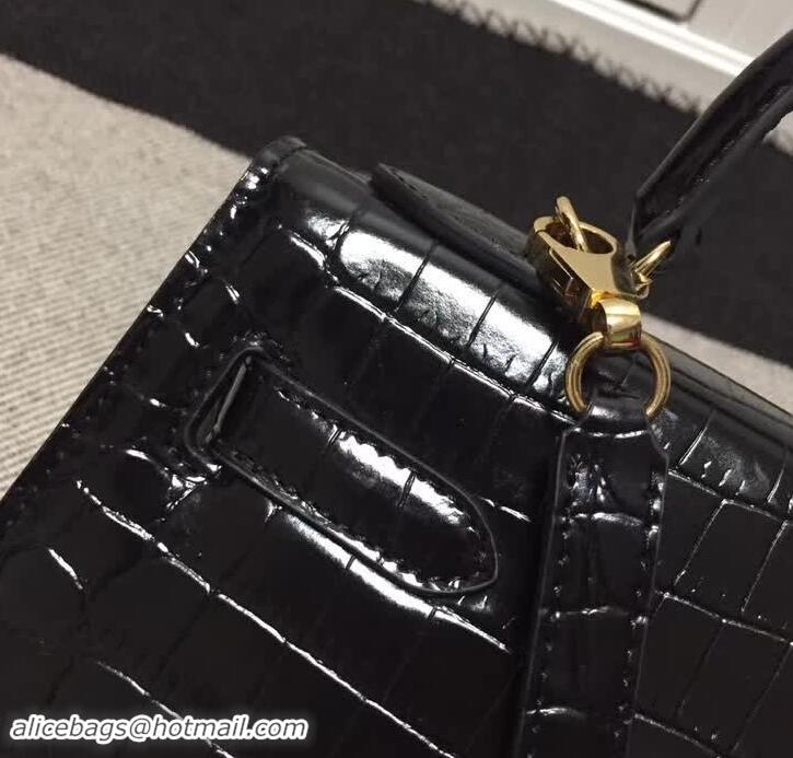 Modern Hermes Kelly 28cm in Black Crocodile with Gold Hardware 4200120