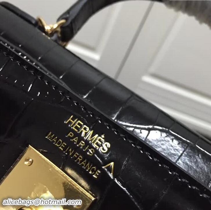 Modern Hermes Kelly 28cm in Black Crocodile with Gold Hardware 4200120