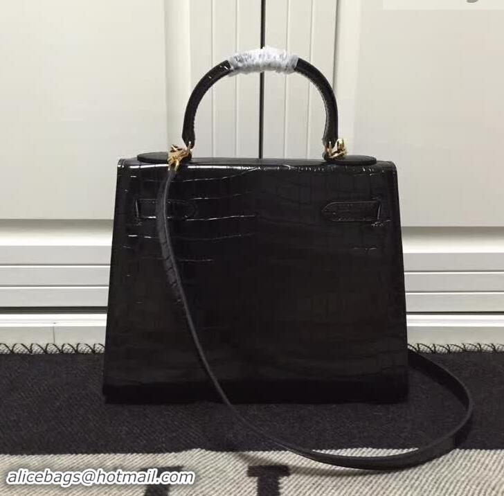 Modern Hermes Kelly 28cm in Black Crocodile with Gold Hardware 4200120