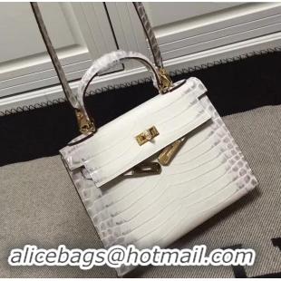 Faux Cheap Hermes Kelly 28cm in White/Grey Crocodile with Gold Hardware 4200120