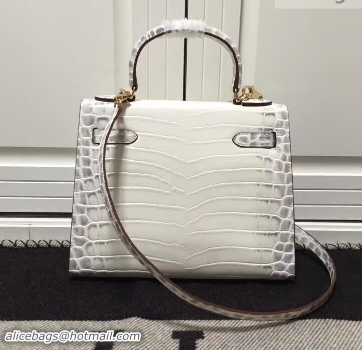 Faux Cheap Hermes Kelly 28cm in White/Grey Crocodile with Gold Hardware 4200120