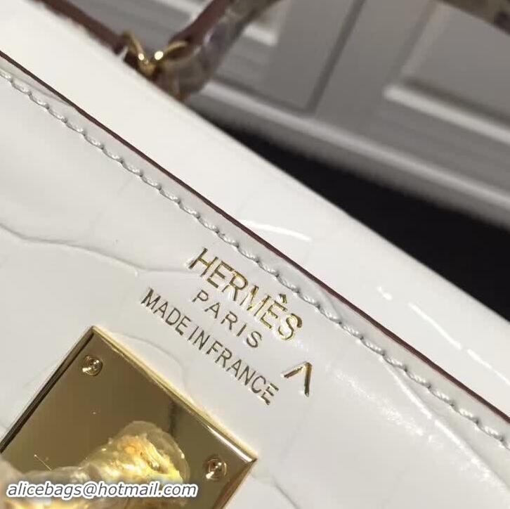 Faux Cheap Hermes Kelly 28cm in White/Grey Crocodile with Gold Hardware 4200120