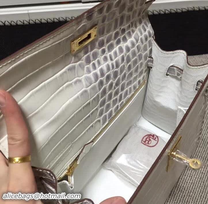 Faux Cheap Hermes Kelly 28cm in White/Grey Crocodile with Gold Hardware 4200120