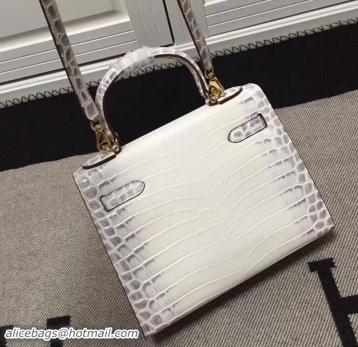 Faux Cheap Hermes Kelly 28cm in White/Grey Crocodile with Gold Hardware 4200120