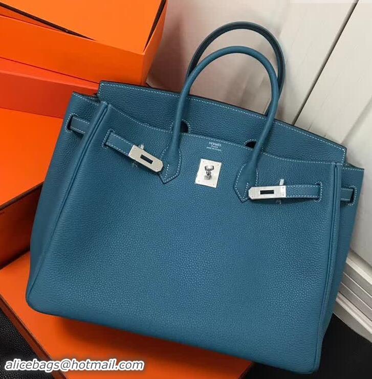 Discount Design Hermes Birkin 35 Bag In Leather With Silver Hardware 4200128 Blue Jean