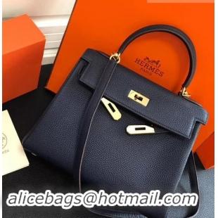 Fashion Luxury Hermes Kelly 28CM Bag in Togo Leather With Gold Hardware 420018 Dark Blue