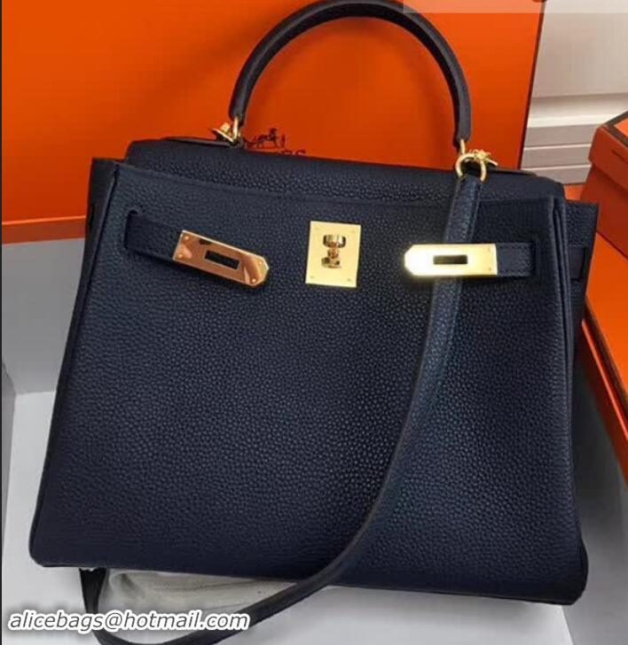 Fashion Luxury Hermes Kelly 28CM Bag in Togo Leather With Gold Hardware 420018 Dark Blue